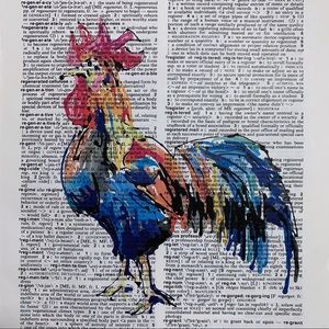 Dictionary Art Print, Rooster, Vintage Art Print, Dictionary Print